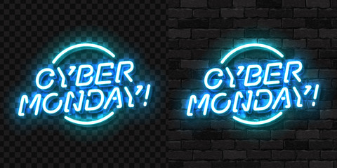 Wall Mural - Vector realistic isolated neon sign of Cyber Monday logo for template decoration and covering on the wall and transparent background. Concept of electronics market, sale and discount.