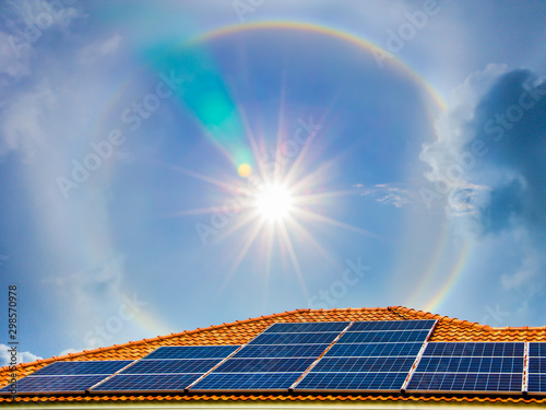 Solar panels on the roof,energy of natural ,Solar cells energy is a renewable energy source electrical energy.