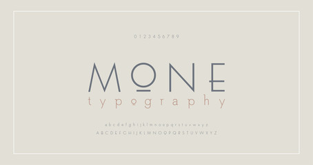 Aufkleber - Abstract thin line font alphabet. Minimal modern fonts and numbers. Typography typeface uppercase lowercase and number. vector illustration