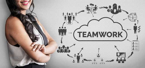 Wall Mural - Teamwork and Business Human Resources - Group of business people working together as successful team building strength and unity for organization. Partnership, agreement and teamwork concept.