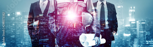 Cuadros en Lienzo Future building construction engineering project concept with double exposure graphic design