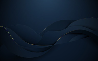 Wall Mural - Abstract 3d wavy pattern luxury dark blue with gold background