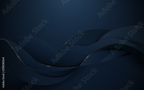 Abstract 3d wavy pattern luxury dark blue with gold background