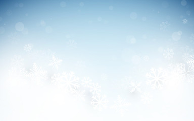 Poster - Merry Christmas and Happy New Year banner. Abstract white and blue  winter snowflakes background