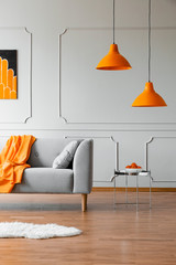 Wall Mural - Stylish abstract paining on the wall of trendy living room interior