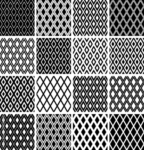 Seamless diamonds patterns. Geometric textures set.