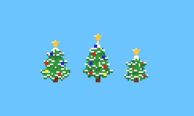 Wall Mural - Pixel Christmas tree set with star.8bit.