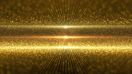 Wall Mural - Futuristic virtual stage golden particles and elegance lights abstract glittering pattern for stage performance show and video jockey loop background