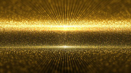 Leinwandbilder - Futuristic virtual stage golden particles and elegance lights abstract glittering pattern for stage performance show and video jockey loop background