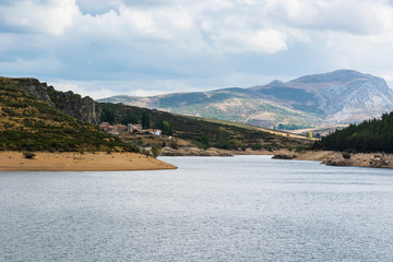 Canvas Print - Cantabrian Mountains with artificial lake