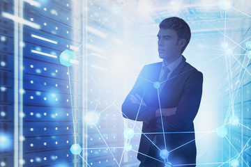Poster - Confident programmer in data center, network