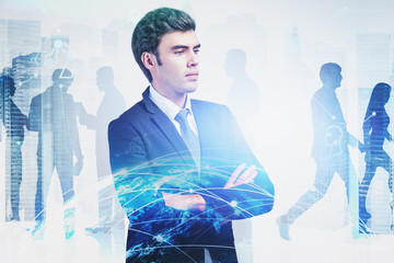Poster - Confident man in city, global network interface
