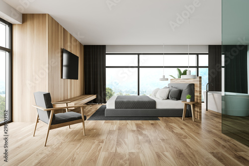 Cuadros en Lienzo Wooden master bedroom and bathroom interior