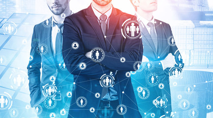 Poster - Confident executives in city, social network