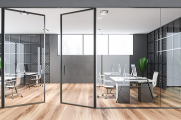 Gray and metal open space office interior