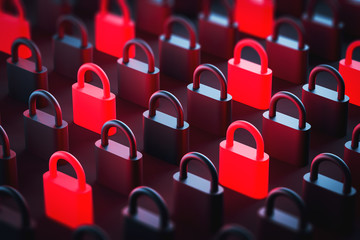 Red and black padlocks, digital security