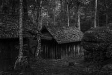 Old Wood Cottage In Black And White, Political Military School At Phu Hin Rong Kla National Park, Phitsanulok, Thailand