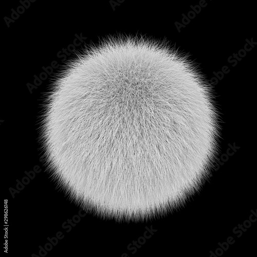 Fotomural White fluffy ball, fur pompon isolated on black