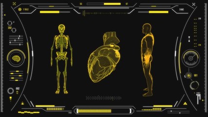 Human heart scan. Futuristic medical user interface with HUD and infographic elements. Virtual technology background. Head-up display template for business, games, motion design, web and app.