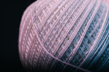 Poster - Close up beautiful tangle of thread in red and blue light background texture. Macro Photography view.