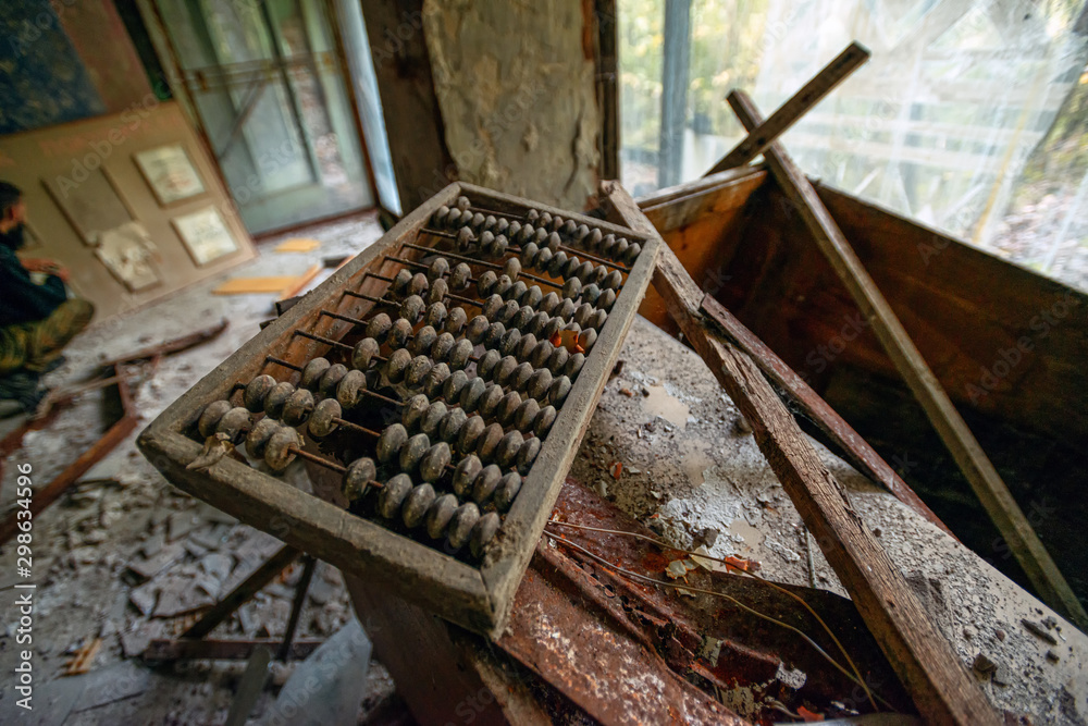 interior of an abandoned grocery store and .invoices for calculating ...