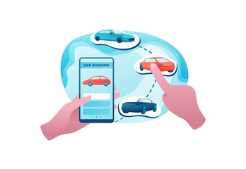 urban transport concept, car sharing service, rent vehicle by smartphone, businessman order ride, re