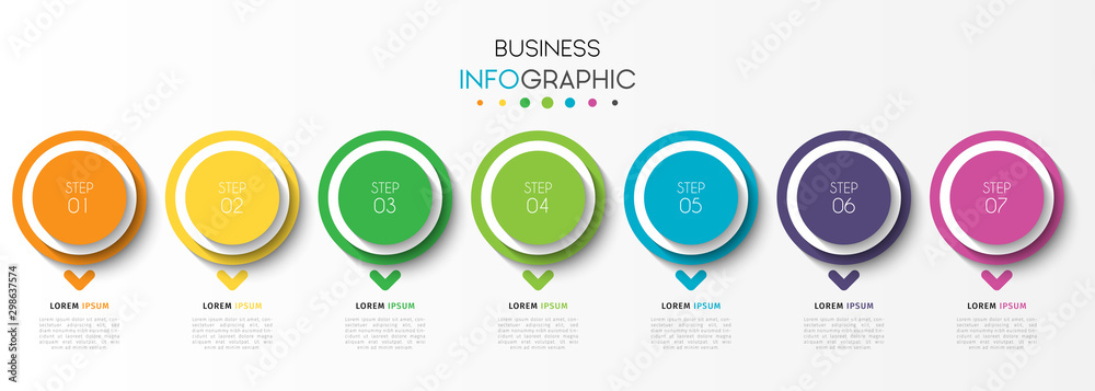 Business infographic element with 7 options, steps, number vector template design - obrazy, fototapety, plakaty 