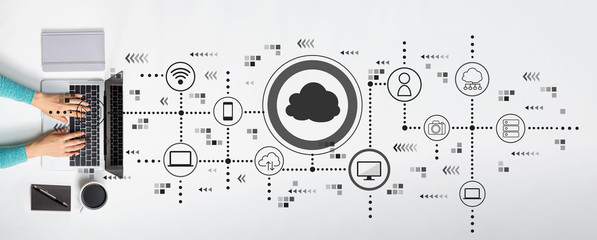 Wall Mural - Cloud computing with person using a laptop