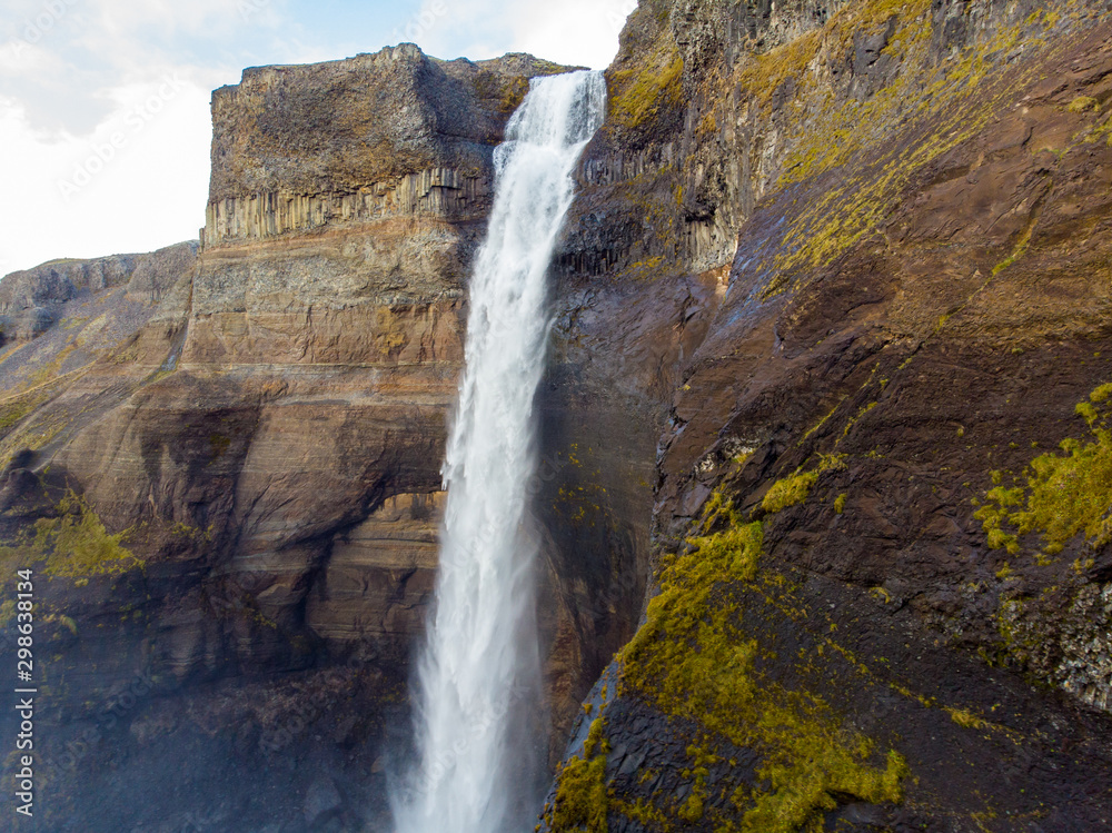 Dramatic overview of Haifoss waterfall, the fourth highest waterfall ...