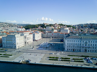 Wall Mural - Aerial video shooting with drone on Trieste, a famous Italy city, important hub of maritime trade and tourist art