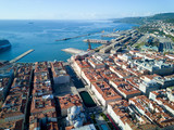 Fototapeta Miasto - Aerial video shooting with drone on Trieste, a famous Italy city, important hub of maritime trade and tourist art