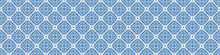 Portuguese Mosaic Tile Seamless Border Pattern. Ceramic Azulejo Style. Tiled Motif Graphic Banner. Traditional Portugal Tourism Ribbon Trim.Travel Brochure Background. Packaging Design Vector EPS 10