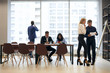 © the faces - Group of busy successful business people working in office, lifestyle, work, job,profession. copy space. employees having a break during meeting, free time, spare time