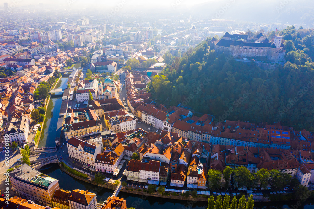 Obraz na płótnie Aerial view of Ljubljana city, Slovenia w salonie