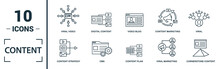 Content Icon Set. Include Creative Elements Cms, Content Plan, Digital Content, Viral Marketing, Media Plan Icons. Can Be Used For Report, Presentation, Diagram, Web Design