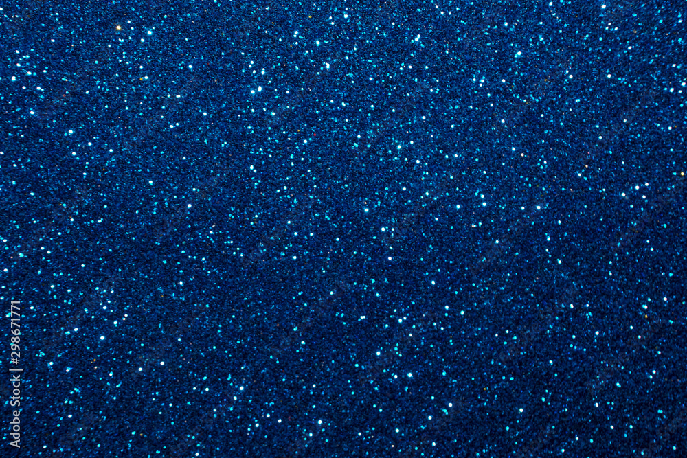 blue Sparkling Lights Festive background with texture. Abstract Christmas twinkled bright bokeh defocused and Falling stars. Winter Card or invitation	 - obrazy, fototapety, plakaty 