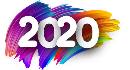 Wall Mural - 2020 new year festive background with colorful brush strokes.