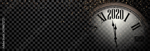 Fotomural Black shiny 2020 New Year banner with clock.
