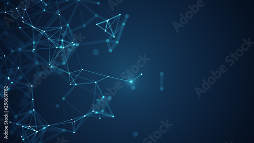 Fotografía Abstract connected dots and lines on blue background