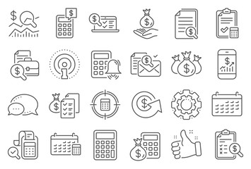 Poster - accounting line icons. set of calculator, check investment and report icons. calendar, banking accou