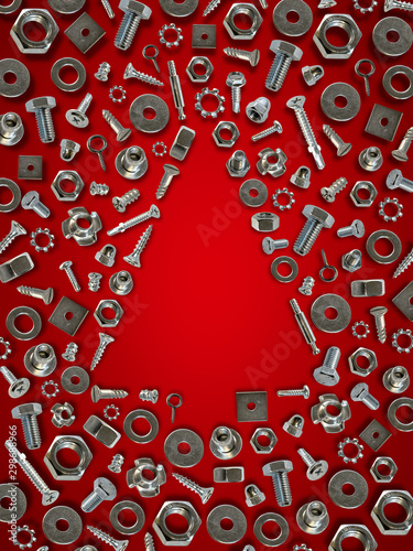 Cuadros en Lienzo bolts, nuts, nails, screws, tools christmas tree red