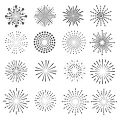 Wall Mural - firework line icon set and happy new year firework vector design