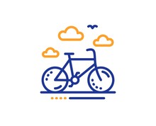 Bicycle Rent Sign. Bike Rental Line Icon. Hotel Service Symbol. Colorful Outline Concept. Blue And Orange Thin Line Bike Rental Icon. Vector