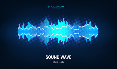 Poster - Sound wave, equalizer. Voice assistant concept. Microphone voice control technology, voice and sound recognition. High-tech Ai assistant voice, background wave flow. Vector illustration