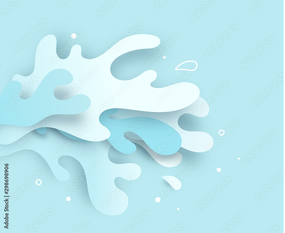 White and blue splash water and confetti on background, paper art paper cutting style. vector illustration - obrazy, fototapety, plakaty 