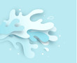 White and blue splash water and confetti on background, paper art paper cutting style. vector illustration