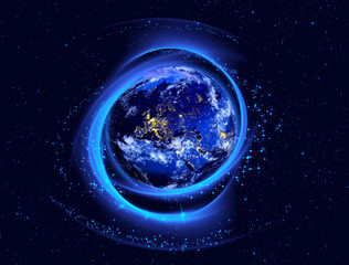 Wall Mural - planet earth in space surrounded by glowing circle of stars. elements of this image furnished by nas