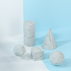 Poster - still life presentation of geometric objects, 3d rendering.