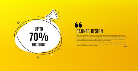 Poster - up to 70% discount. yellow banner with chat bubble. sale offer price sign. special offer symbol. sav