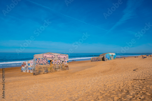 World War Bunkers At Labenne Ocean Beach With Beautiful Paintings Les Landes France Stock Photo Adobe Stock